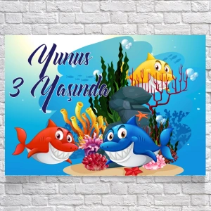 Köpek Balığı Temalı Doğum Günü Afişi 70X100 cm