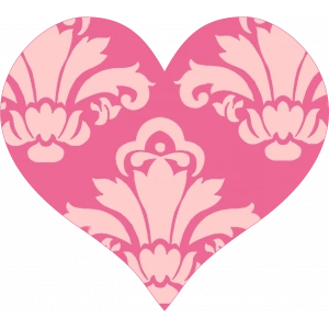 Koyu Pembe Damask Desenli Kalp Duvar Stickerı