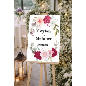 Güllü Yuvarlak Düğün, Nişan ve Söz Karşılama Panosu – 50x70 cm