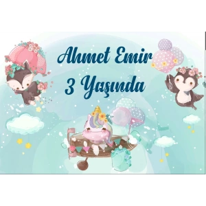 Sevimli Hayvanlar Temalı Doğum Günü Afişi 50X70 cm