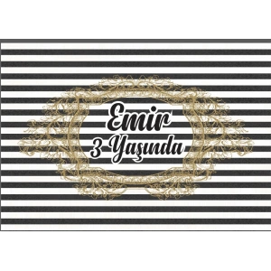 Siyah Beyaz Çizgili Doğum Günü Afişi 100X150 cm