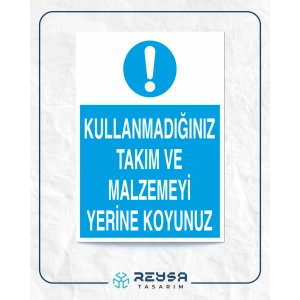 Kullandığınız Takım ve Malzemeyi Yerine Koyunuz Sticker 20X28 Cm
