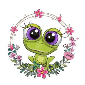 Kurbağa Çiçek Çerçeveli Duvar Stickerı