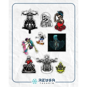 Kuru Kafa Motorcu Sticker 9 Parça Telefon, Tablet, Defter, Laptop Sticker