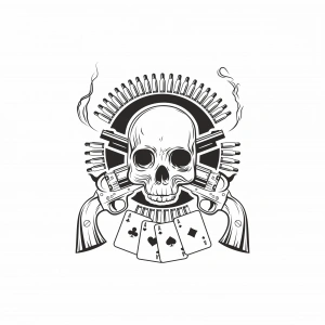 Kurukafa ve Silahlar Sticker 10x10 cmRenkli Sticker