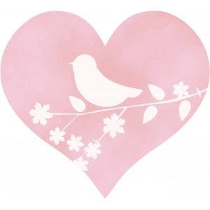 Kuş ve Çiçek Silüetli Pembe Kalp Duvar Stickerı