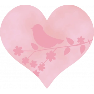 Kuş ve Çiçek Silüetli Pembe Kalp Duvar Stickerı