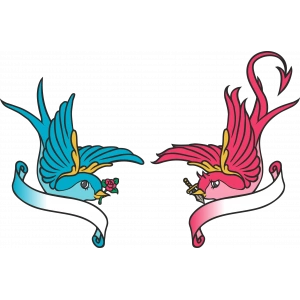 Kuşlar Güller ve Kılıç Sticker 10x10 cmRenkli Sticker