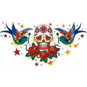 Kuşlar ve Kurukafa Sticker 10x10 cmRenkli Sticker