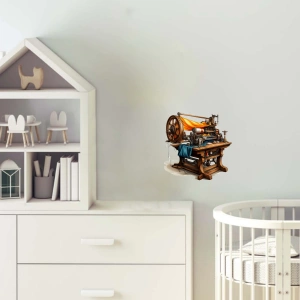 Kuşlu ve Çiçekli Dikiş Makinesi Duvar Stickerı