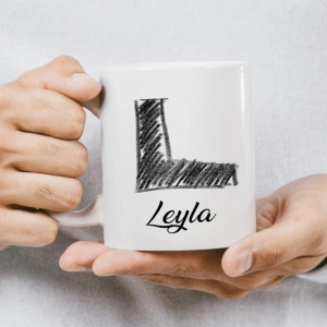 L Harfi Karakalem İsme Özel Kupa