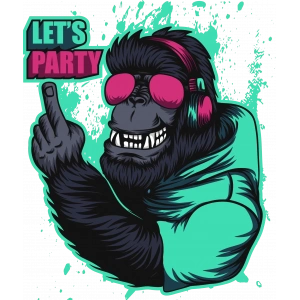 Lets Party Goril Sticker 10x10 cmRenkli Sticker
