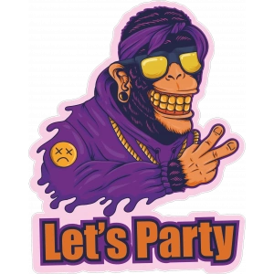 Lets Party Maymun Sticker 10x10 cmRenkli Sticker