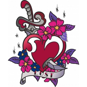Lust Bıçak ve Kalp Sticker 10x10 cmRenkli Sticker