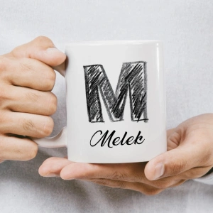 M Harfi Karakalem İsme Özel Kupa
