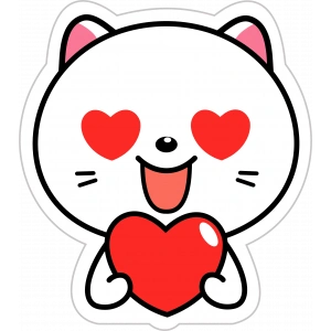 Kalpli Kedi Sticker 10x10 cmRenkli Sticker