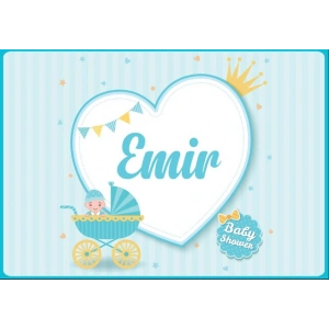 Mavi Bebek Arabası Temalı Baby Shower Afişi 50x70 Cm