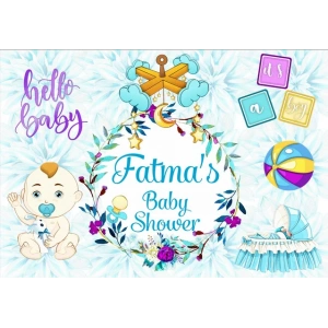 Mavi Bebek Arabası Temalı Baby Shower Afişi 50x70 Cm