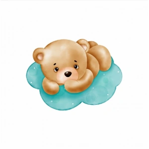 Mavi Bulut Üzerinde Yatan Ayıcık Duvar Stickerı