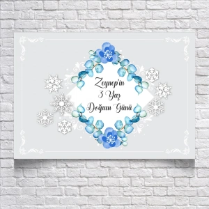 Mavi Çiçek Temalı Doğum Günü Afişi 50X70 cm