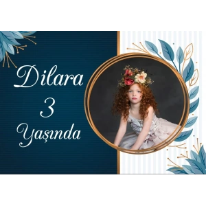 Mavi Çiçekler Temalı Doğum Günü Afişi 50X70 cm