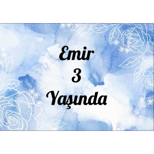 mavi çiçekli doğum günü afişi 70X100 cm