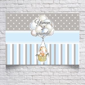 Mavi Çizgili balonlu Doğum Günü Afişi 35X50 cm