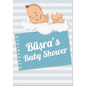 Mavi Çizgili Bebek Temalı Baby Shower Afişi 35x50 Cm