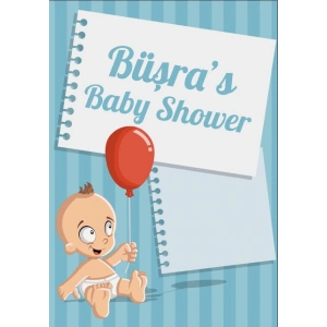Mavi Çizgili Bebek Temalı Baby Shower Afişi 50x70 Cm