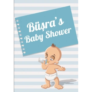 Mavi Çizgili Bebek Temalı Baby Shower Afişi 50x70 Cm
