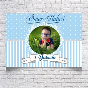 Mavi Çizgili Doğum Günü Afişi 100X150 cm