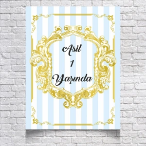 Mavi Çizgili Doğum Günü Afişi 35x50 Cm