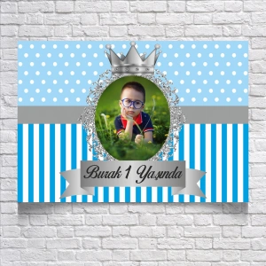 Mavi Çizgili Puantiyeli Doğum Günü Afişi 100X150 cm