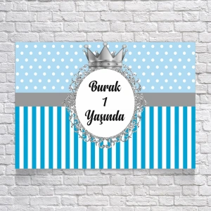 Mavi Çizgili Puantiyeli Doğum Günü Afişi 100X150 cm