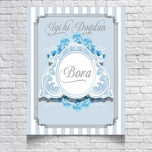 MAVİ DAMASK DESENLİ DOĞUM GÜNÜ AFİŞİ 100X150 cm