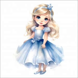 Mavi Elbiseli Tatlı Prenses Duvar Stickerı