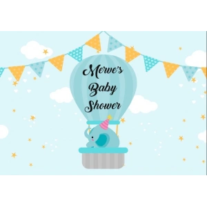 Mavi Fil ve Balon Temalı Baby Shower Afişi 35x50 Cm