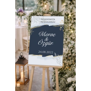 Gri Detaylı ve Çiçekli Düğün, Nişan ve Söz Karşılama Panosu – 50x70 cm