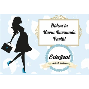 Mavi Hamile Silüet Temalı Baby Shower Afişi 50x70 Cm