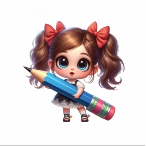 Mavi Kalem Tutan Kız Duvar Stickerı