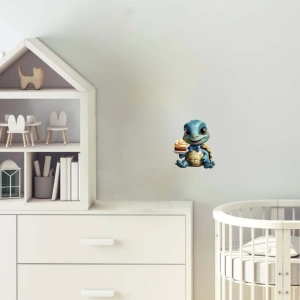 Mavi Kaplumbağa ve Küçük Pasta Duvar Stickerı