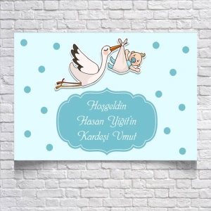 Mavi Leylek Temalı Baby Shower Afişi 100x150 Cm