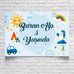 Mavi Oyuncak Temalı Doğum Günü Afişi 100x150 Cm