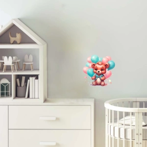 Mavi Papyonlu ve Balonlu Ayıcık Duvar Stickerı