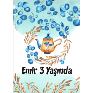 Mavi Pasta Temalı Doğum Günü Afişi 50X70 cm