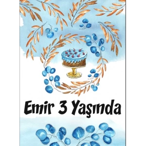 Mavi Pasta Temalı Doğum Günü Afişi 50X70 cm