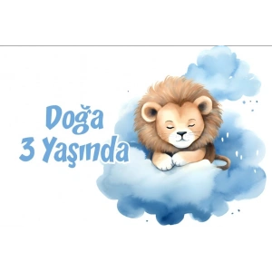 Mavi Sevimli Aslan Temalı Doğum Günü Afişi 100X150 cm