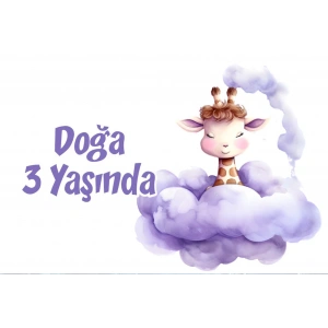 Mor Sevimli Zürafa Doğum Günü Afişi -2 70X100 cm