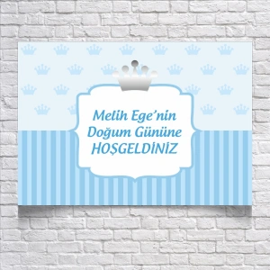 Mavi Taç Temalı Doğum Günü Karşılama Afişi 100X150 cm