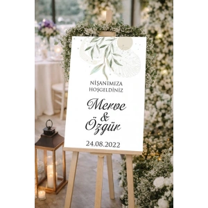 Sade çiçekli Düğün, Nişan ve Söz Karşılama Panosu – 50x70 cm